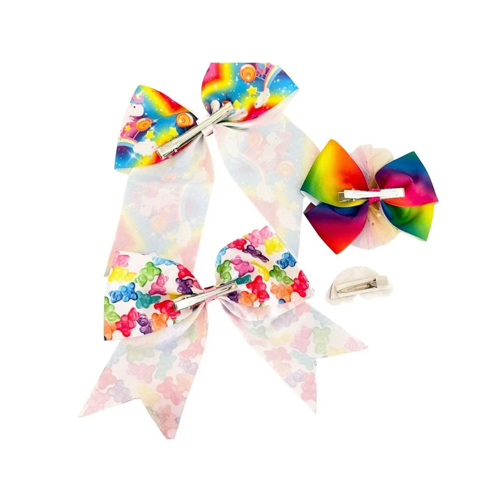 Klass Accessories 4pc Hair Bow Set Rainbow Unicorn Gummy Bear Glitter Star Clips